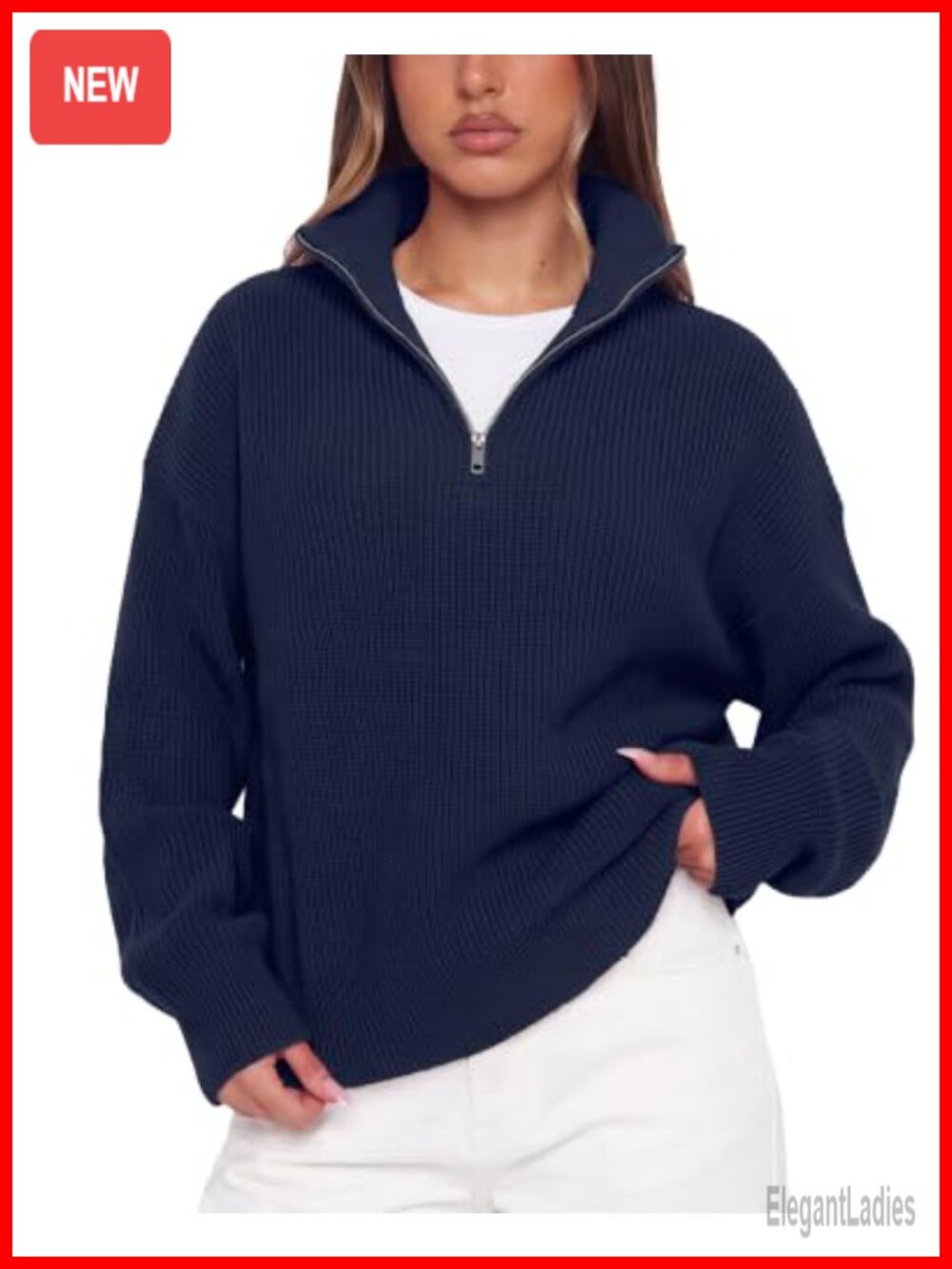 Cashmere Blend Oversized Quarter Zip Pullover Sweater Mock Neck Long Sleeve
